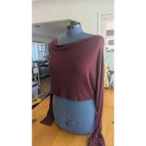 Fashion Nova Burgundy Waffle Knit Off‎ Shoulder Cropped Long Sleeve Top L